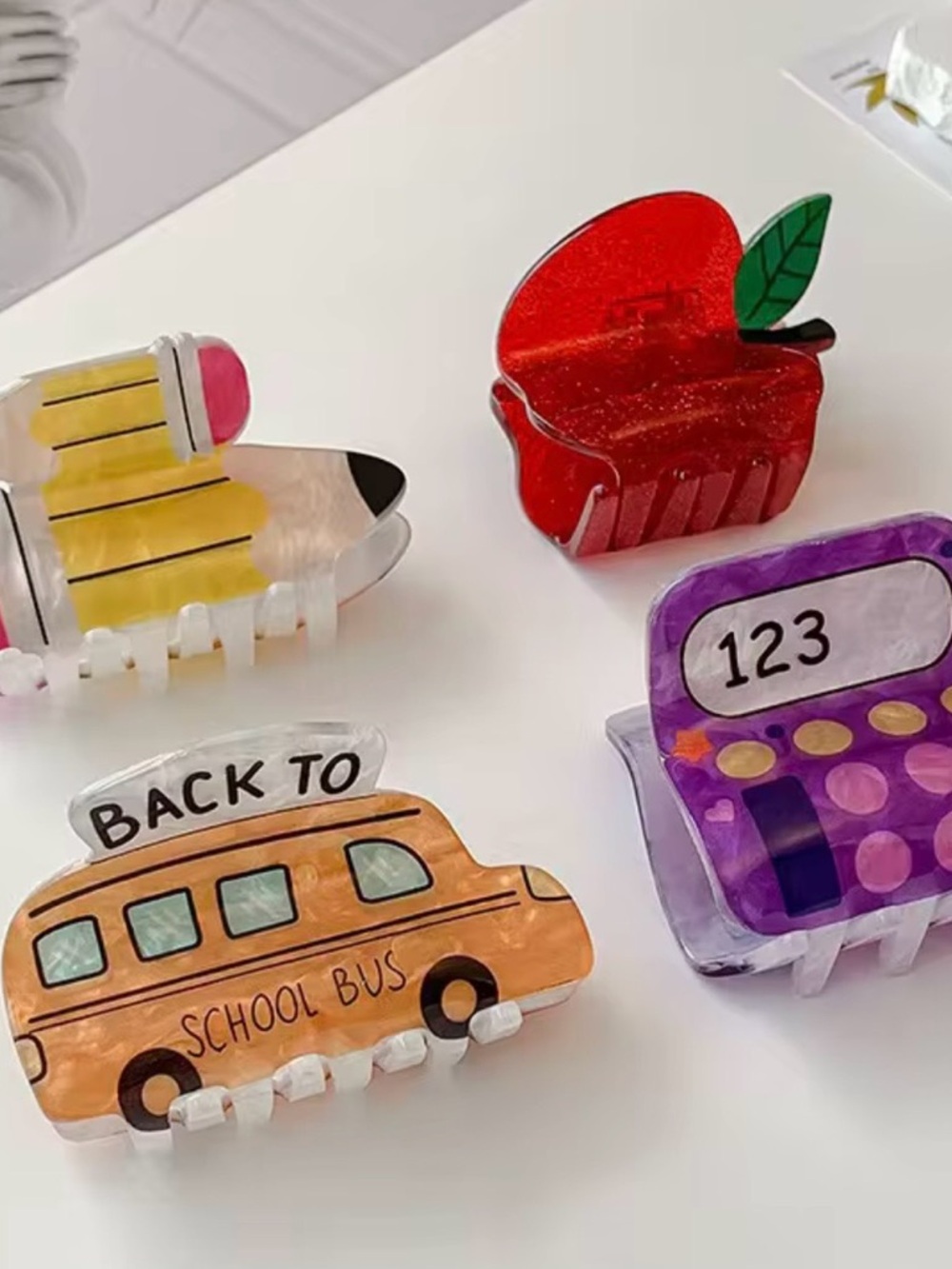 Kids School Bus Hair Clip Set – Yellow, Red, Purple, Orange